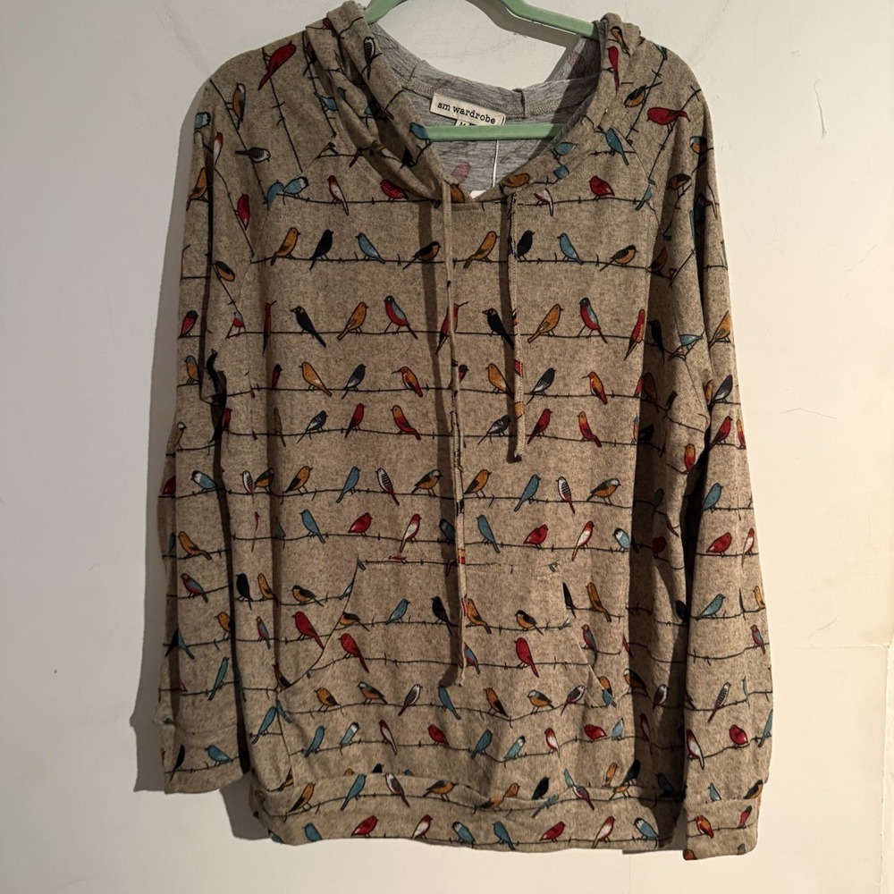 SM Wardrobe Colorful Bird Full Zip Hoodie Sweatshirt Women's Medium NWT